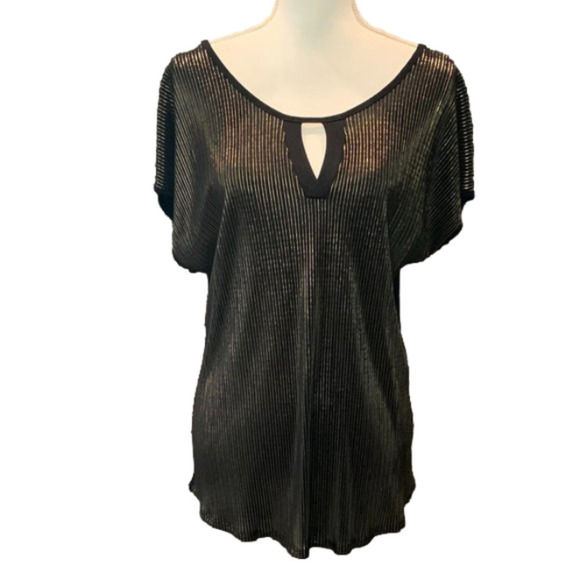 Espresso Tops - ESPRESSO Black and Gold Shimmer Short Sleeve Top NWT